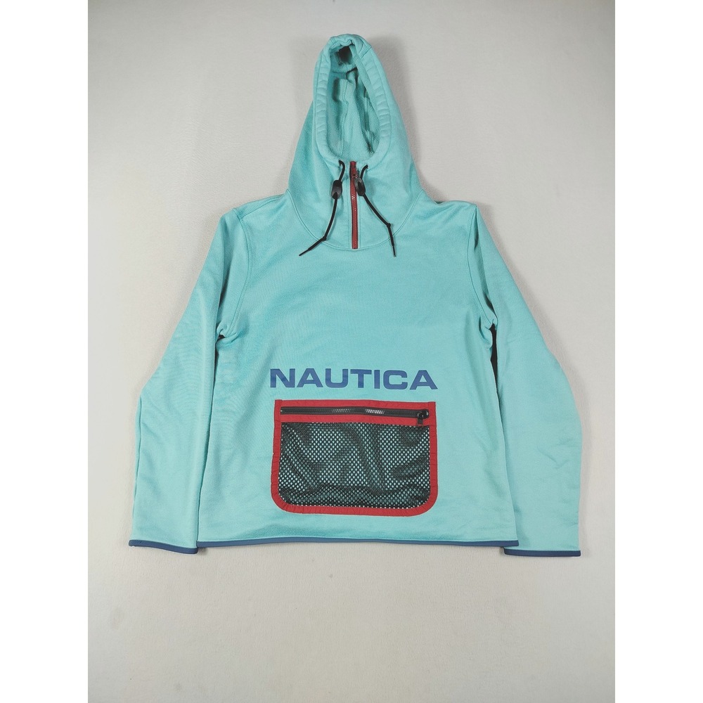 Nautica Vintage Collection Hoodie Mens Large Blue 1/4 Zip Mesh Pocket Sweatshirt